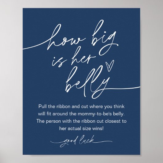 NEVE Hoe groot is haar buik Baby shower spel Navy Poster (Voorkant)