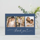 NEVE Navy Blue foto bruiloft bedankje Kaart (Staand voorkant)