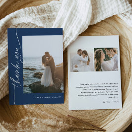NEVE Navy Blue foto bruiloft bedankje Kaart