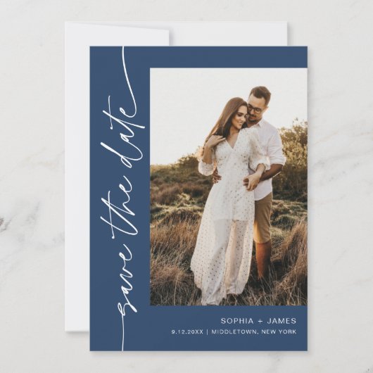 NEVE Navy Blue Foto Save The Date Kaart (Voorkant)
