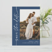 NEVE Navy Blue Foto Save The Date Kaart (Staand voorkant)