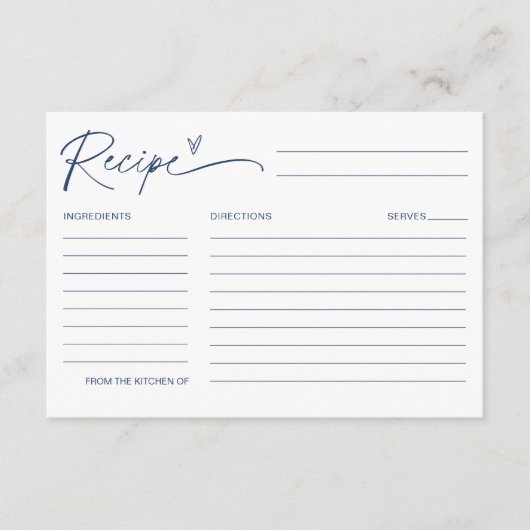 NEVE Navy Blue Recipe Vrijgezellenfeest Informatiekaartje (Voorkant)