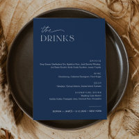 NEVE Navy Bruiloft Drink Bar Menu 5x7 Kaart