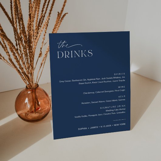 NEVE Navy Bruiloft Drink Bar Menu Reclamebord Met Voetstuk