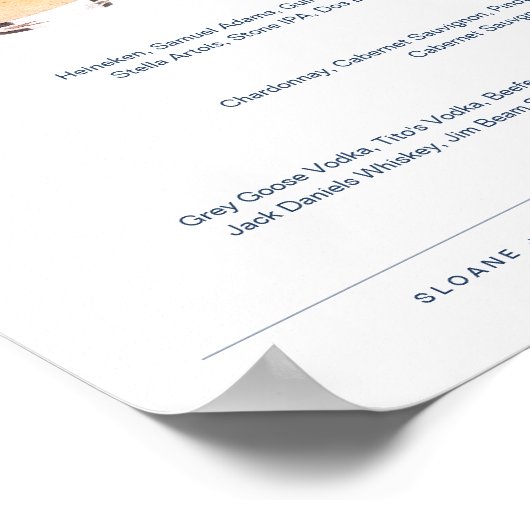 NEVE Navy Signature Drink Wedding Bar Menu Sign. Poster (Hoek)