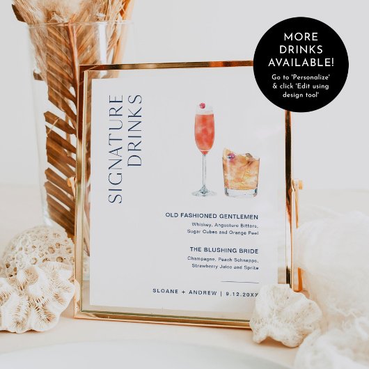 NEVE Navy Signature Drink Wedding Sign Poster