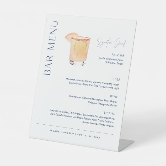 NEVE Wedding Bar Menu, Signature Drink Reclamebord Met Voetstuk (Voorkant)