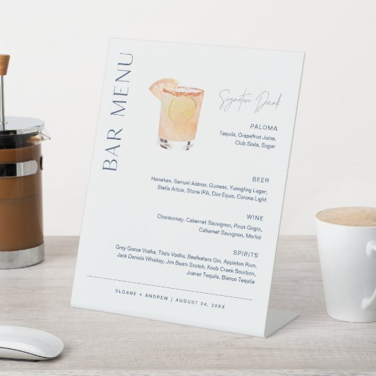 NEVE Wedding Bar Menu, Signature Drink Reclamebord Met Voetstuk (Insitu)