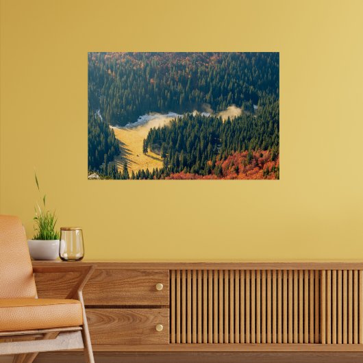 Nevel die over een eenzaam herfstveld rolt poster (Woonkamer 2)