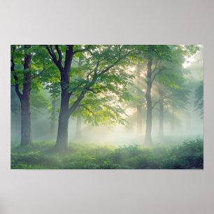 Nevel Natuur Buiten Landschap Kalm Vreedzaam Boom Poster