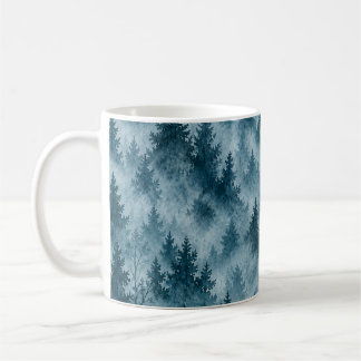Nevelblauw Dennenbos Watercolor Patroon Koffiemok