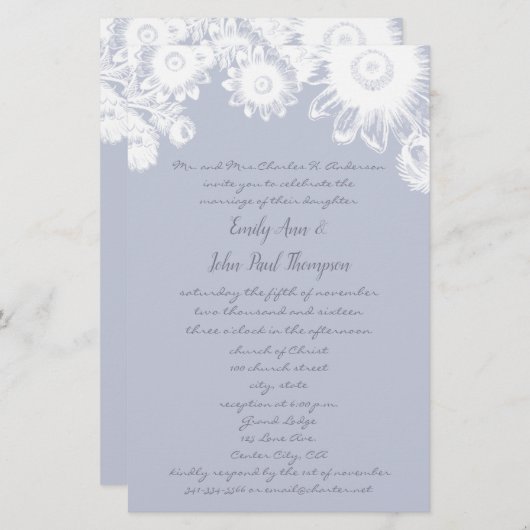 Nevelgrijs Vintage Bloem Bruiloft (Voorkant / Achterkant)