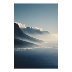 Nevelhullen Kustgebergte Zonsopgang Gloed Foto Afdruk