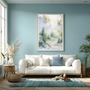 Nevelig bergbos in waterverf poster