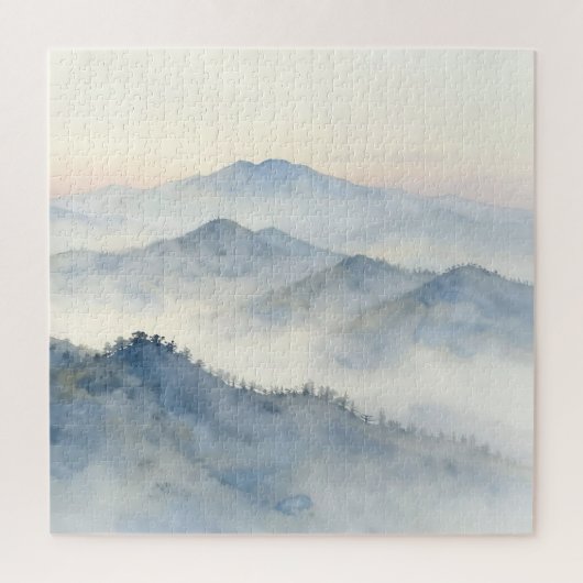 Nevelig berglandschap in waterverf legpuzzel (Verticaal)