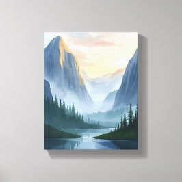 Nevelig berglandschap natuur aquarel schilderij canvas afdruk