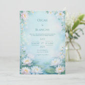 Nevelig blauwe etherische waterlelie frame bruilof kaart (Staand voorkant)