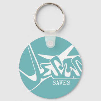 Nevelig blauwe graffiti Jezus redt Sleutelhanger