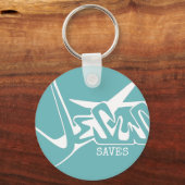 Nevelig blauwe graffiti Jezus redt Sleutelhanger (Voorkant)