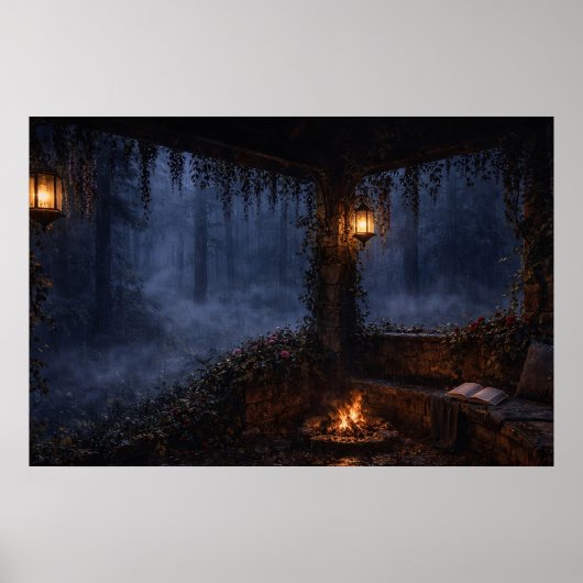 Nevelig Bos Kroondak Veranda Poster (Voorkant)