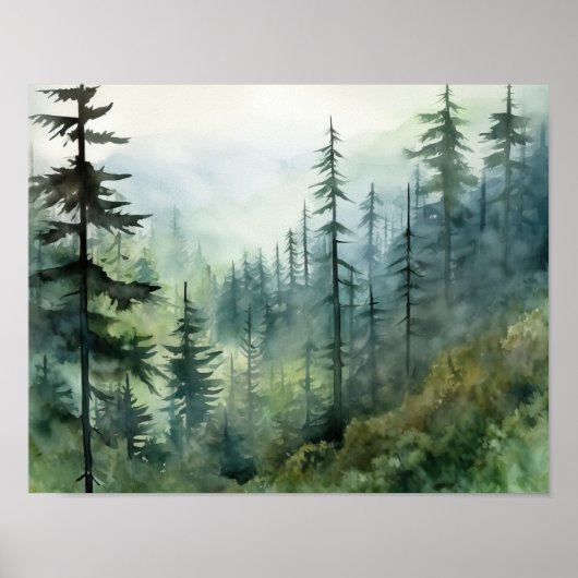 Nevelig Bos Landschaps Kunstprint Poster (Voorkant)