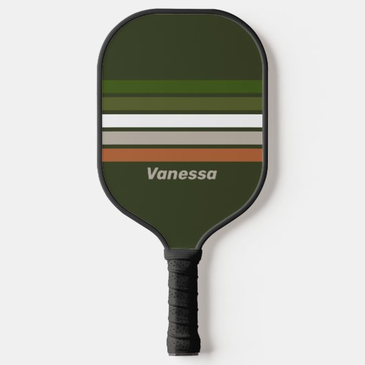 Nevelig bos over strepen met naam pickleball paddle (Voorkant)