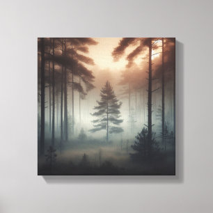 Nevelig boslandschap wandkunst, rustige natuur canvas afdruk