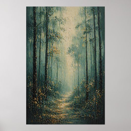 Nevelig Bospad Impasto Stijl Poster (Voorkant)