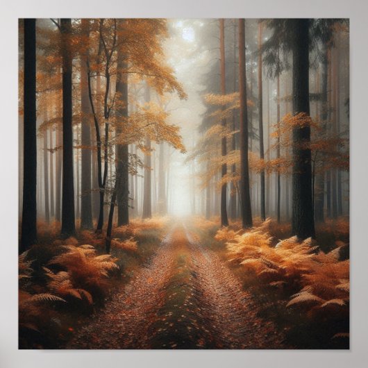 Nevelig bospad in herfstglans – Poster  (Voorkant)