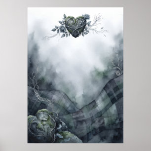 Nevelig groen tartan Keltisch hart watercolor post Poster