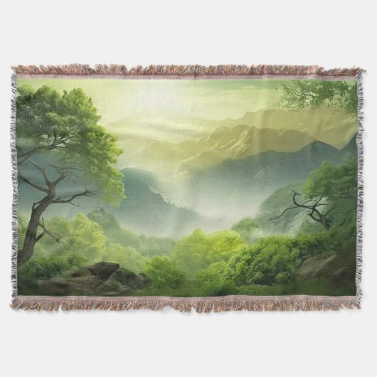 Nevelig groene bergvallei landschap dekentje (Voorkant)