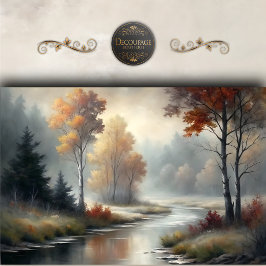 Nevelig herfst rivier landschap decoupage tissuepapier