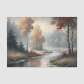 Nevelig herfst rivier landschap decoupage tissuepapier (Voorkant)