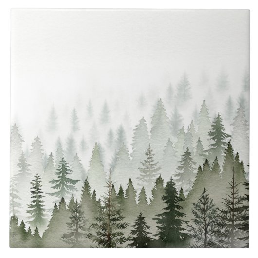 Nevelig Immergroen Bos Watercolor Tegeltje (Voorkant)