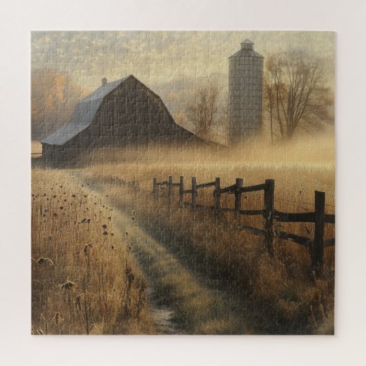 Nevelig landelijk boerderijtafereel legpuzzel (Verticaal)