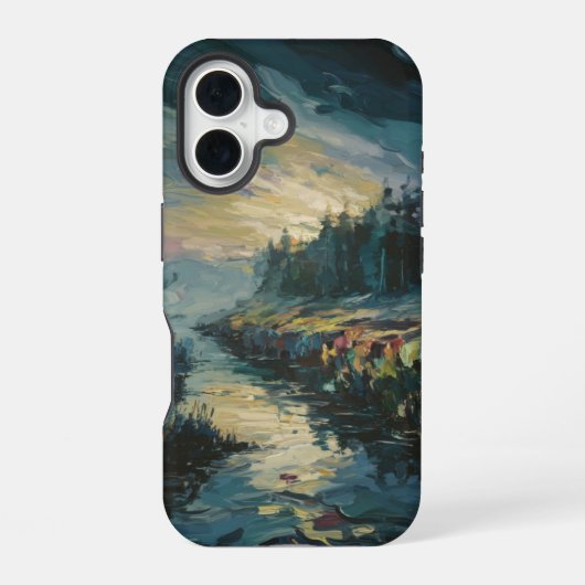 Nevelig Landschap Kunst iPhone 16 Hoesje (Achterkant)