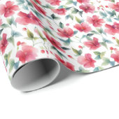 Nevelig rood bloemmotief cadeaupapier (Rol Hoek)