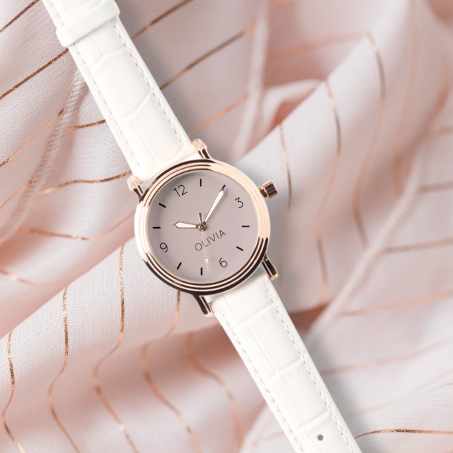 Nevelig Roze Effen Kleur Aangepaste Naam Minimalis Horloge (Creator heeft geüpload)