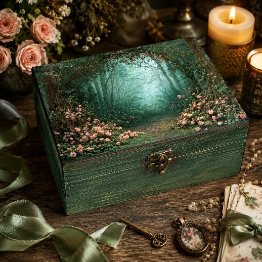 Nevelig Teal Woud Roze Roos Stenen Pad Decoupage Tissuepapier