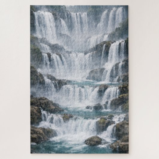 Nevelig Watervallandschap Legpuzzel (Verticaal)
