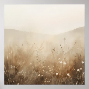 Nevelig Weiland Wilde Bloem Landschap Poster