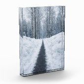 Nevelig winter bos pad Winter Landschap Poster Fotoblokken (Links)