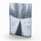 Nevelig winter bos pad Winter Landschap Poster Fotoblokken (Rechts)