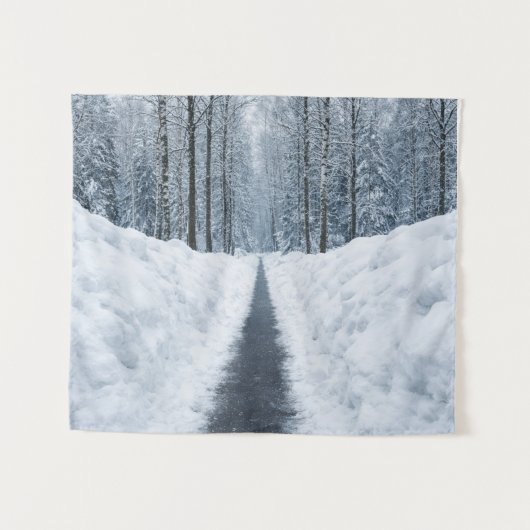 Nevelig Winter Bos Wandtapijt Wandkleed (Voorkant (horizontaal))
