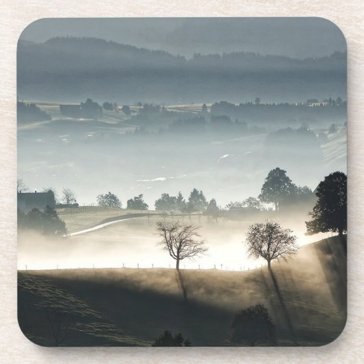 Nevelig Zwitsers Landschap Bier Onderzetter (Voorkant)