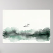 Nevelige Aquarel Vogel Landschap Kunst Poster (Voorkant)
