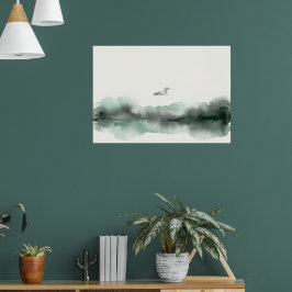 Nevelige Aquarel Vogel Landschap Kunst Poster