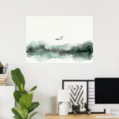 Nevelige Aquarel Vogel Landschap Kunst Poster (Thuiskantoor)