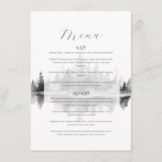 Nevelige Berg Bruiloft Menu (Voorkant)