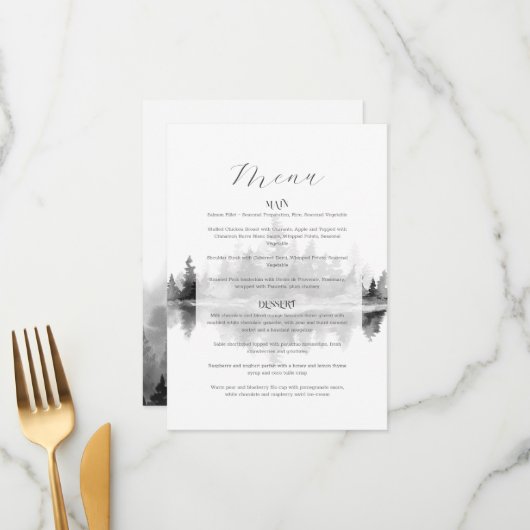 Nevelige Berg Bruiloft Menu (Voorkant / Achterkant in situ)